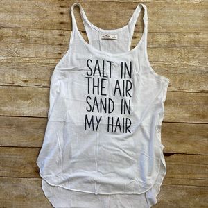 HollisterCo White “SALT IN THE AIR SAND IN MY HAIR” tank top
